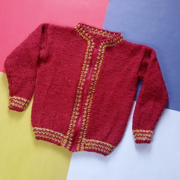 Vintage Handmade Red Zip Up Sweater Jacket - Picture 3 of 7